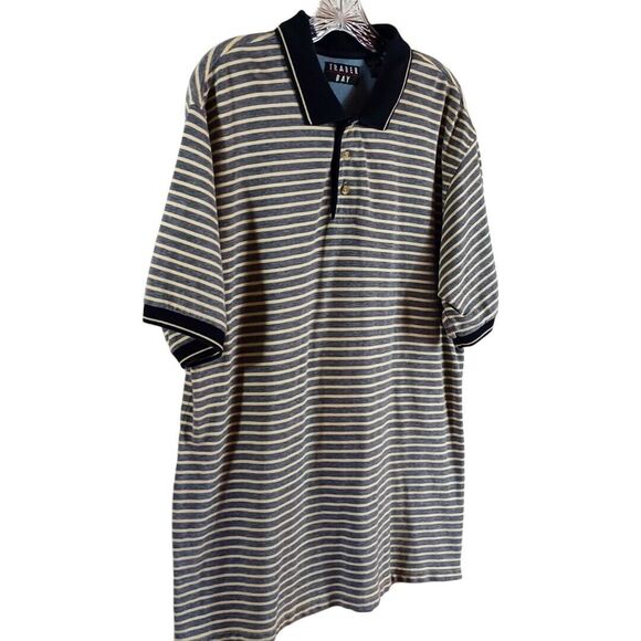 Vintage Trader Bay Shirt Men's Size L Yellow Grey Striped Polo Short Sleeve Top - Picture 3 of 7